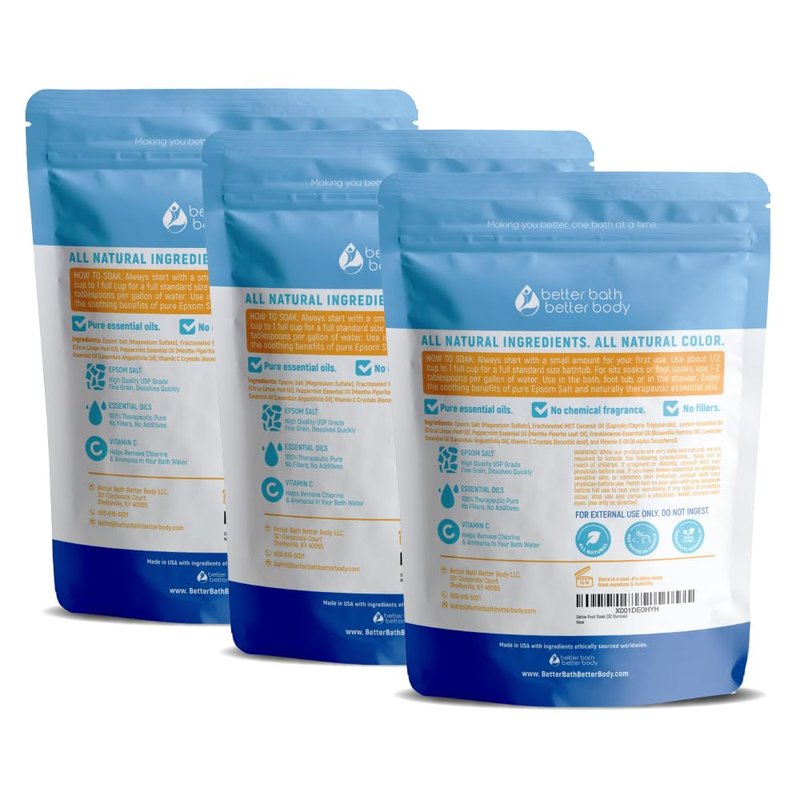 Detox Foot Soak (3 Pack) Epsom Salt Soothing Soaks and Athlete's Foot Detox with Essential Oils in BPA Free Pouch with Press Lock Seal (Bundle with Three 2 Lbs Pouches 6 Lbs Total)