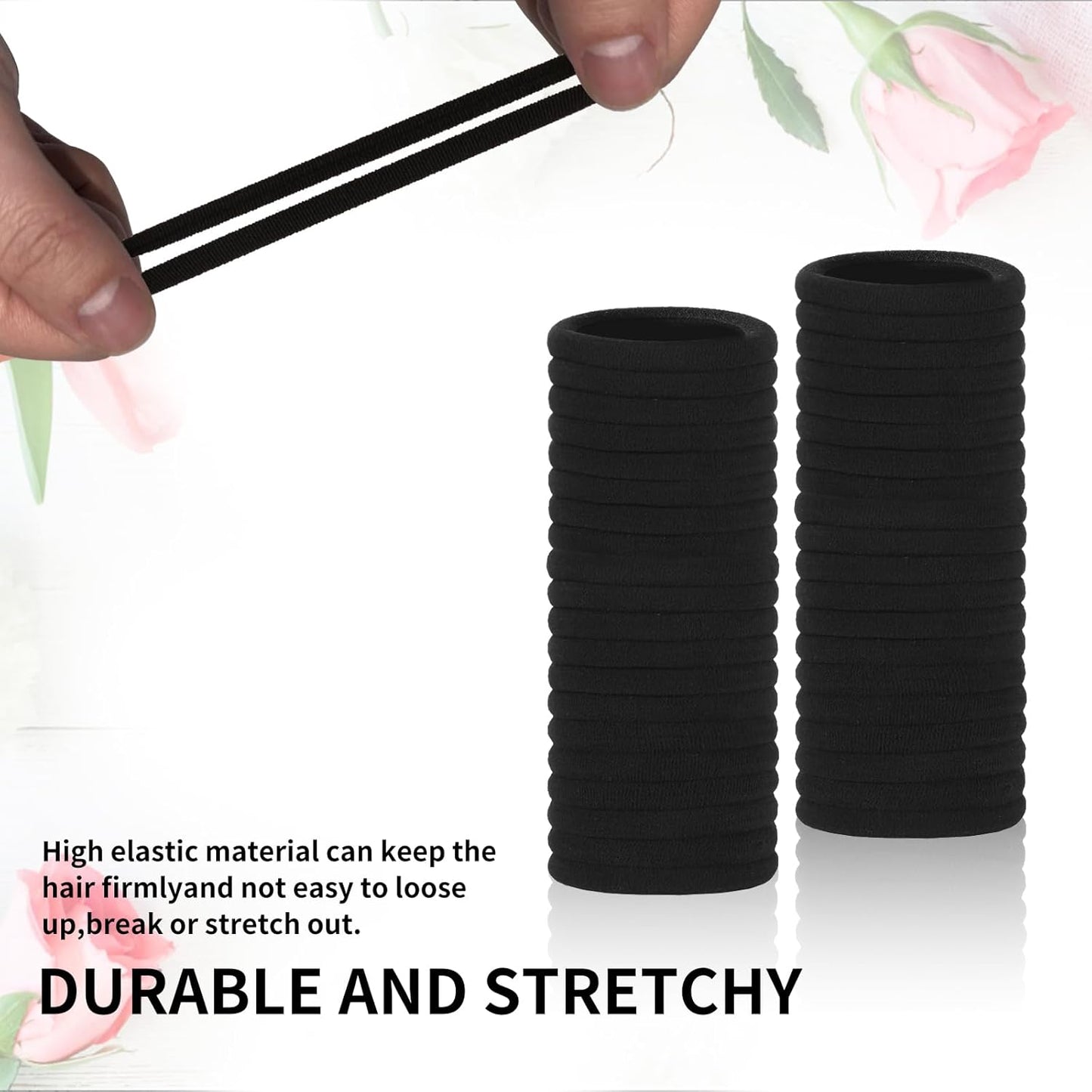 Black Hair Ties, 100 Pack Nylon Elastic Bands for Women, Seamless Damage-Free Ponytail Holders, Thick Hair Accessories. (black)