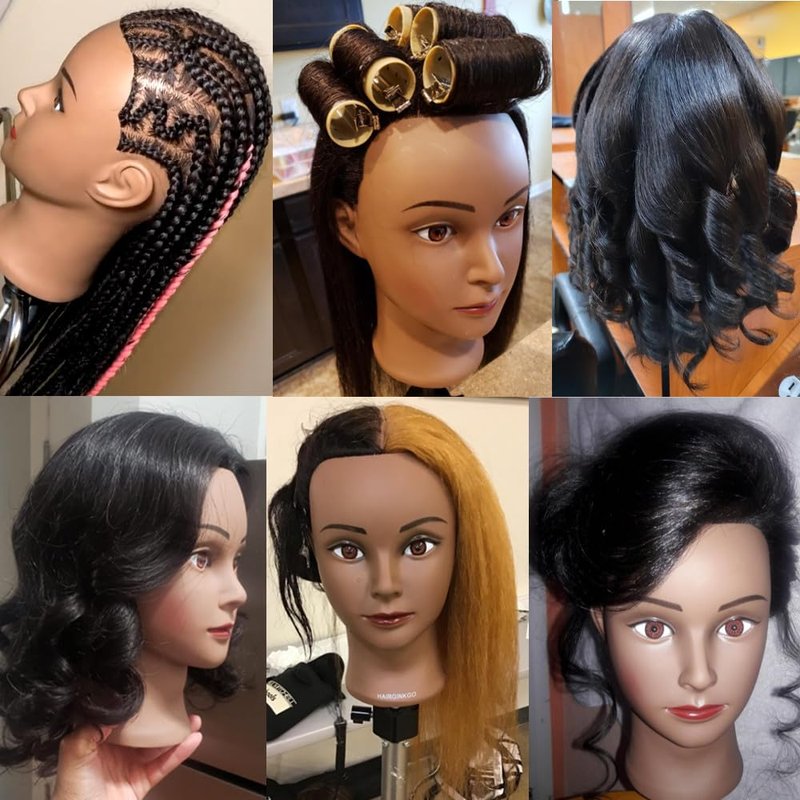 Mannequin Head 100% Real Hair Training Head Manikin for Hairdresser Training and Styling Practice Cosmetology Doll Head Practice Braiding Hair - With Clamp Stand
