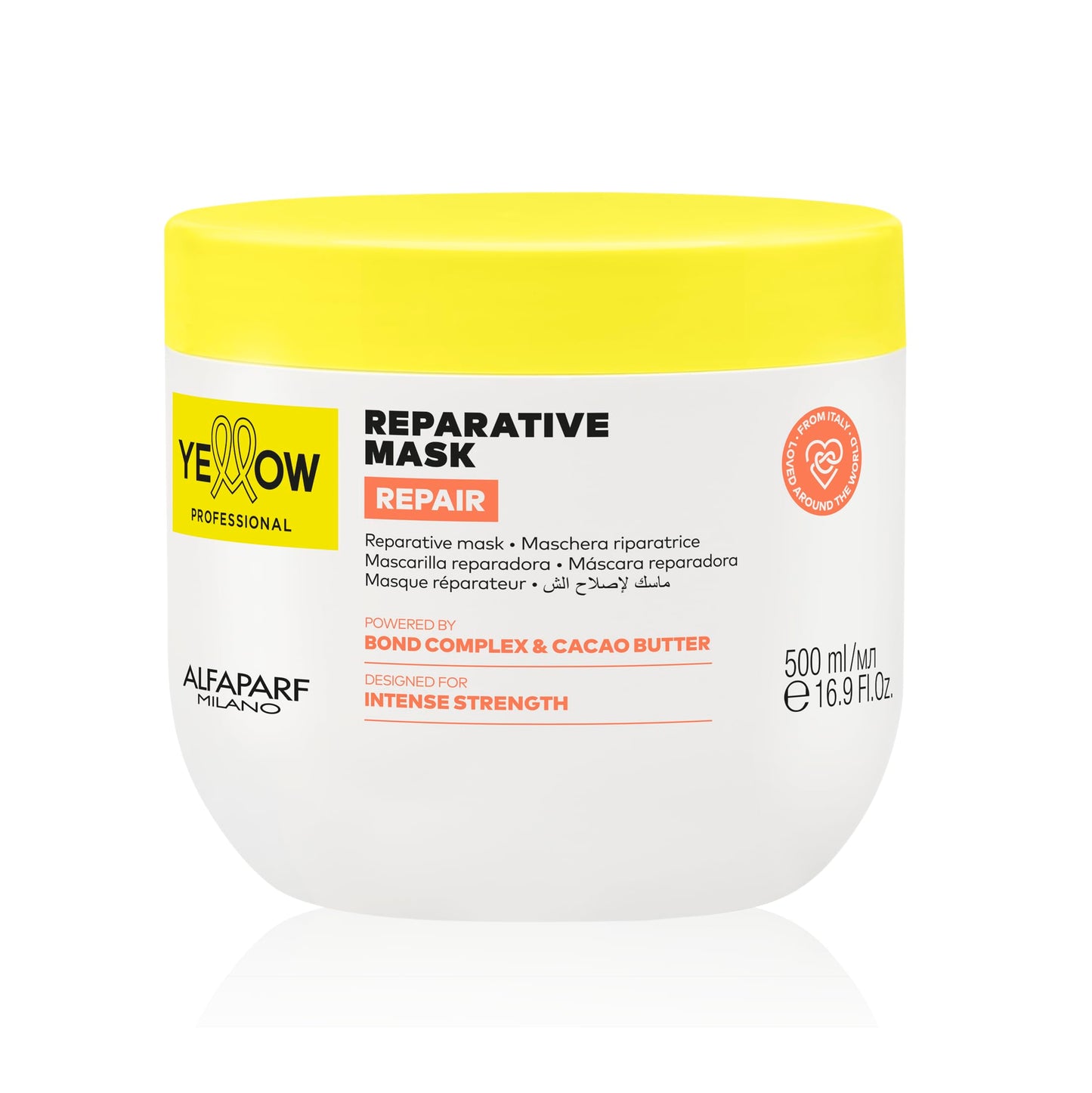 ALFAPARF MILANO Yellow Professional Repair Reparative Mask for Damaged Hair - Powered By Bond Complex & Cacao Butter - Designed For Intense Strength (16.9 fl oz / 500ml)