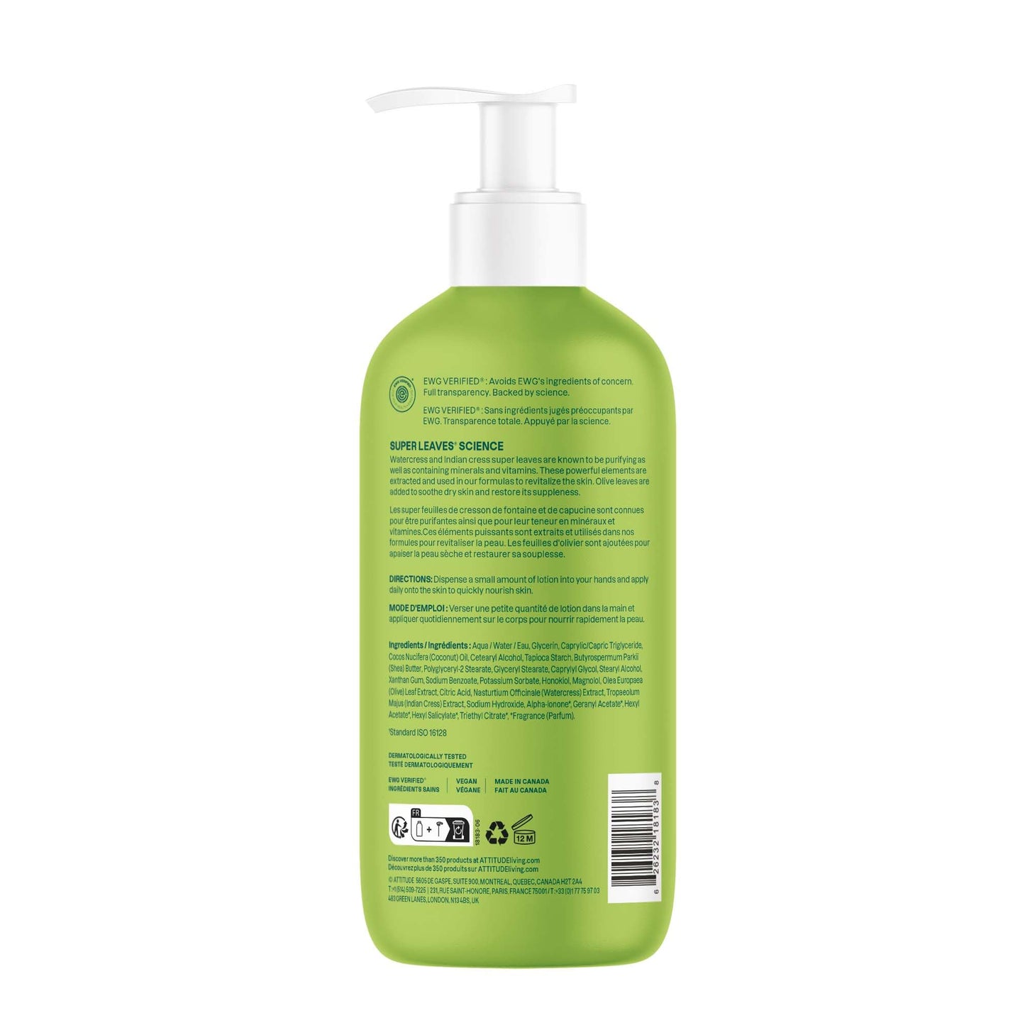 ATTITUDE Body Lotion, EWG Verified, Vegan & Cruelty-Free, Hydrating Moisturizer for Dry Skin, Non-Greasy Skin Care, Pear & Amber Scent, 16 Fl Oz