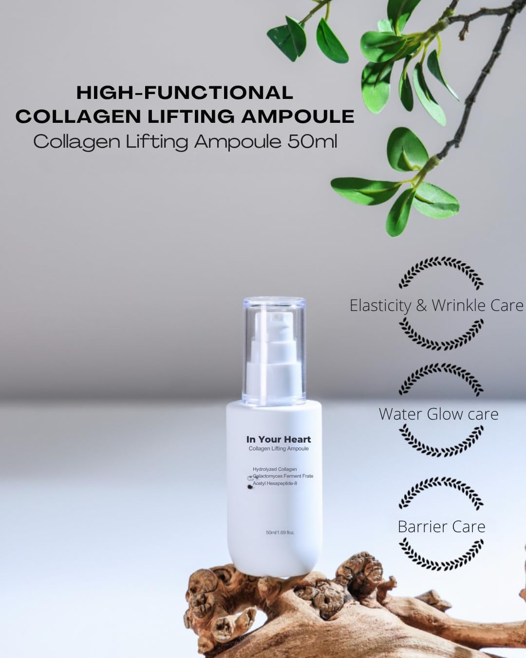 In Your Heart Collagen Lifting Ampoule 1.69 fl oz Anti-Aging Serum with French Hydrolyzed Collagen, Acetyl Hexapeptide-8, Adenosine, and Hyaluronic Acid for Skin Firming and Deep Hydration