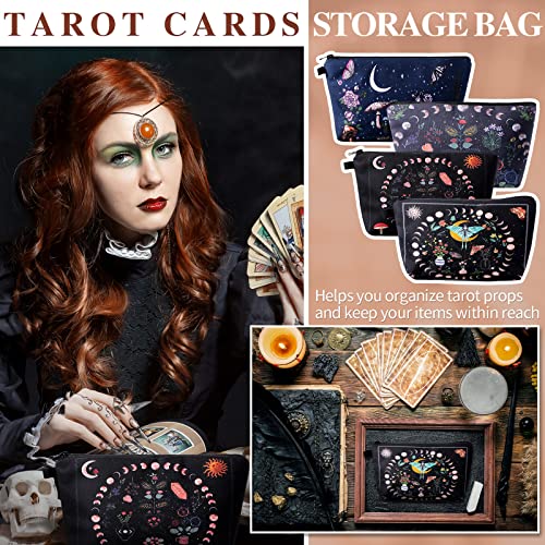 Xuniea 4 Pcs Small Witch Makeup Bag Gifts for Women, Friends, Mushroom Hostess Cosmetic Bag with Zipper Mother Day Birthday Gifts Moon Girls Pouch, Tarot Card Goth Black Toiletry Travel Holiday Purse