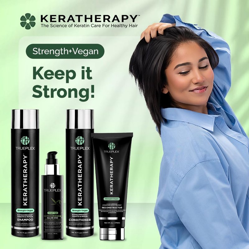 Trueplex KERATHERAPY Bamboo Miracle Reconstructor Bond Repair Treatment, 6 oz., 178 ml - Vegan Thermal Protection & Hair Strengthener for Damaged Hair with Argan Oil, Cysteine, & Bamboo Extract