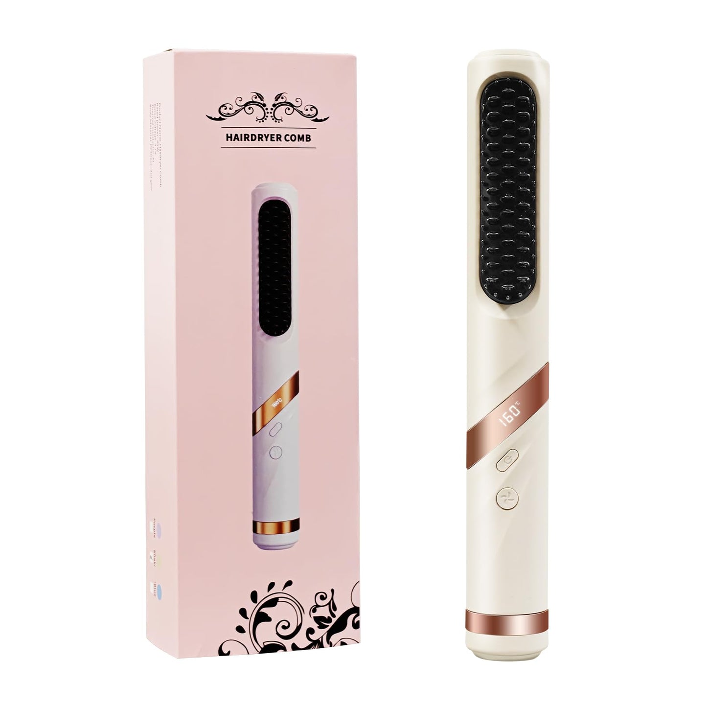 Cordless Straightener Brush for Women, Portable Hair Straightening Brush with Negative Ion, 30s Fast Heating, LED Display, USB Rechargeable Cold Air Hair Styling Comb for Travel
