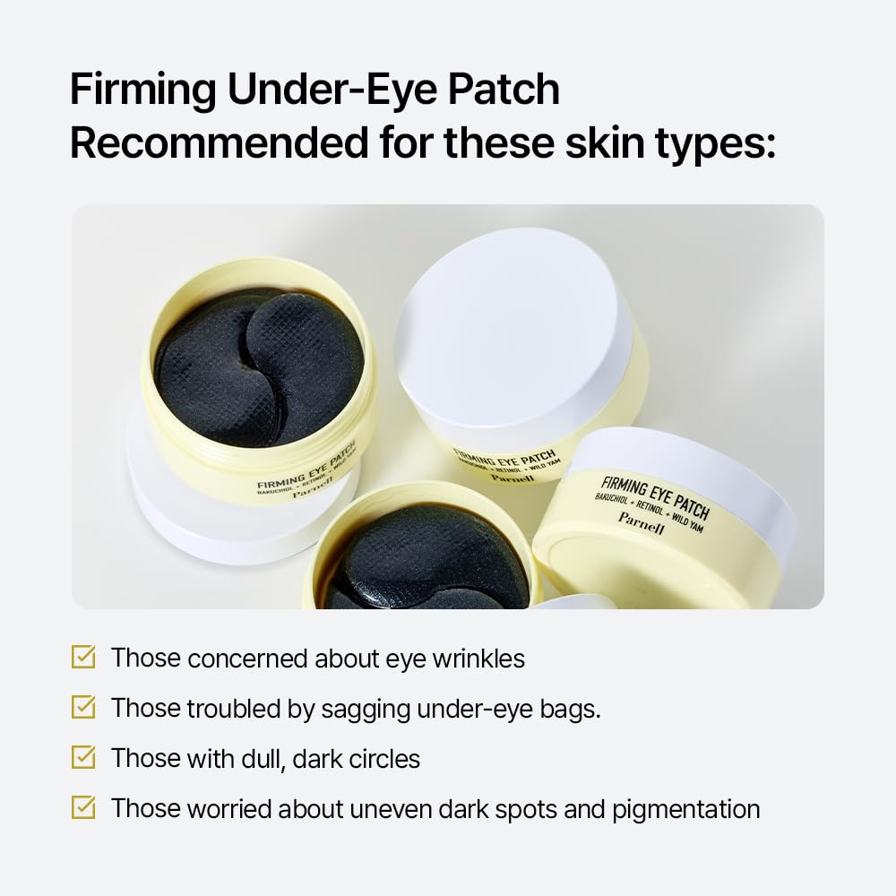 Parnell Bakuchiol Retinol Wild Yam Eye Patch (60ct) | Hydrogel Patches for Wrinkles, Dark Circles & Firming | Cica HA Niacinamide K-Beauty