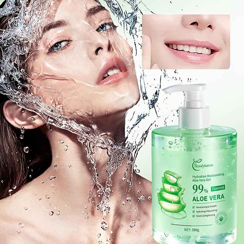 BEAUTYTURESS Aloe Vera Gel 17.64 oz – Hydrating Gel for Face, Body & Hair – Fast-Absorbing, Non-Sticky – Daily Use for Dry Skin & After Sunburn Relief