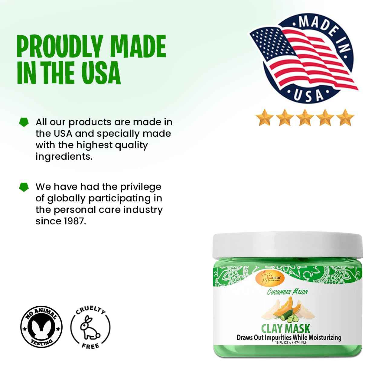 SPA REDI - Clay Mask, Cucumber and Melon, 16 Oz - Pedicure and Body Deep Cleansing, Skin Pore Purifying, Detoxifying and Hydrating