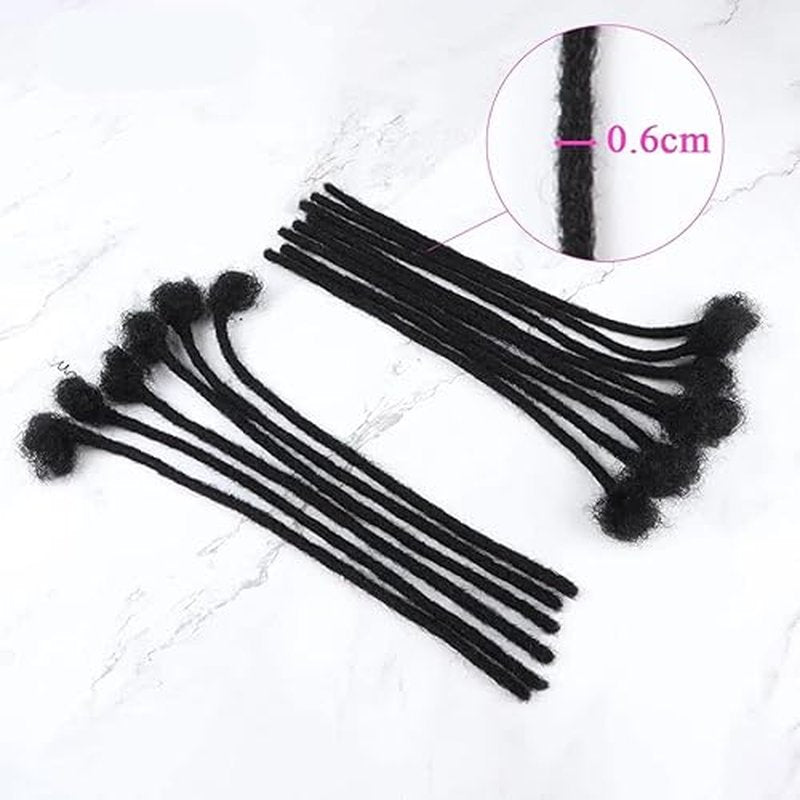 Dreadlock Extensions Real Human Hair for Women/Men/Kids 8 inch 0.6cm Thickness 60 Strands 100% Handmade Can Be Dyed,Curled and Bleached Natural Black Permanent Loc Extensions