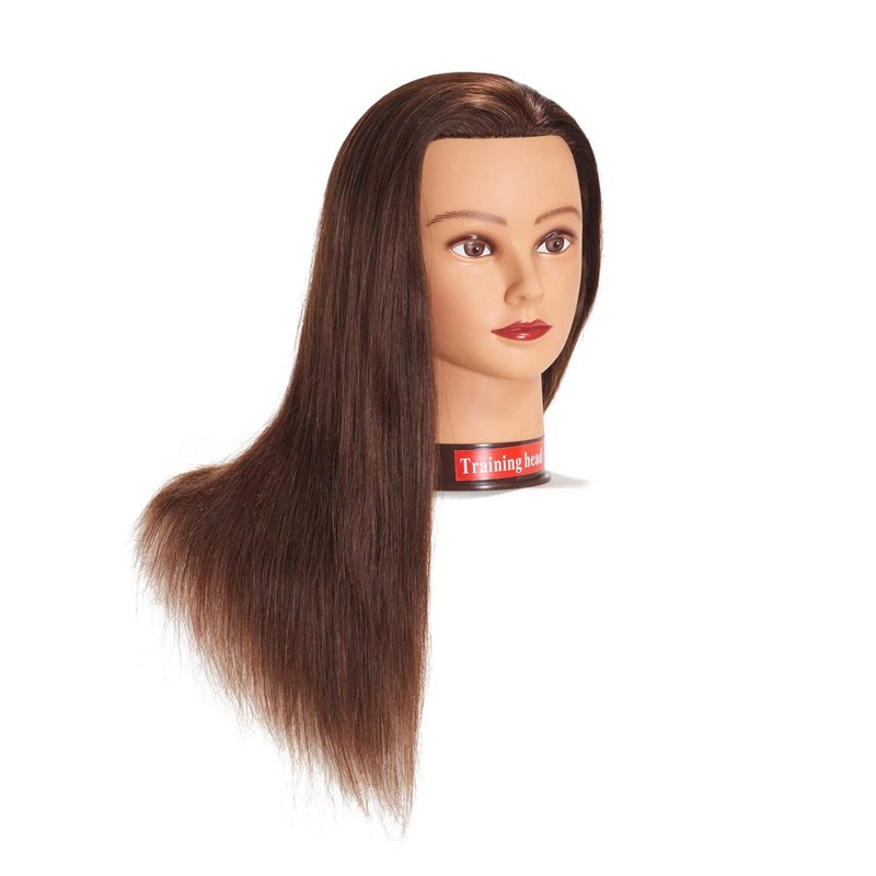 Traininghead 20-22" Female 100% Human Hair Mannequin Head Hair Styling Training Head Cosmetology Manikin Head Doll Head for Hairdresser with Free Clamp (Brown)