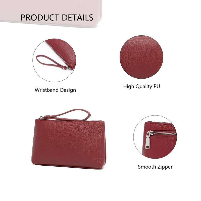 YONBEN PU Wristlet Clutch Coin Purse Makeup Pouch Cell Phone Wallet Purse Lightweight and Durable（Encore Red/Pu）