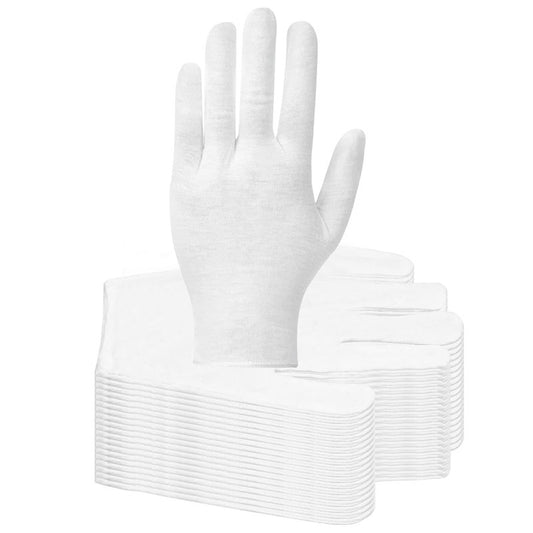 100 PCS White Cotton Gloves for Dry Hands White Cotton Gloves for Eczema Sleeping Cosmetic Moisturizing Eczema and Coin Jewelry Inspection Washable for Men and Women