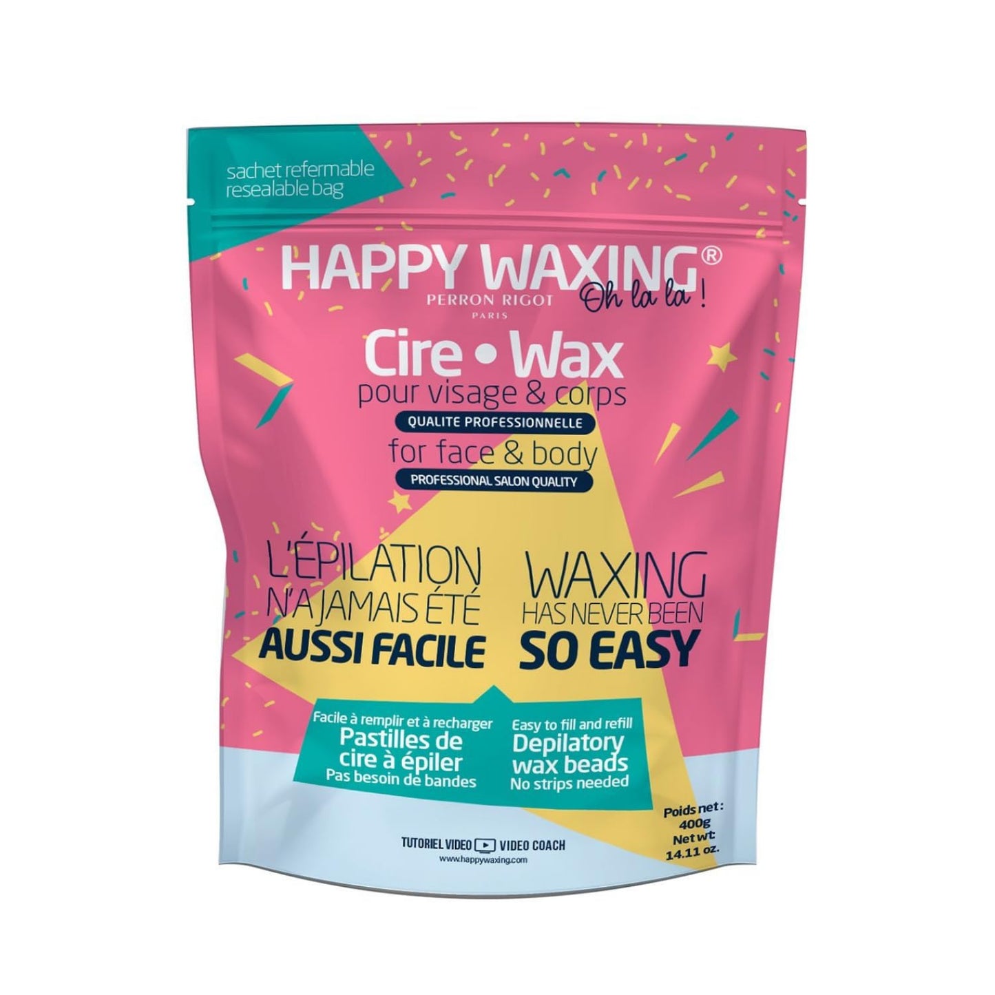 Refill Hard Wax Beads - Premium Polymer Hair Removal Wax for Sensitive Skin | 14.11oz / 400g, Painless & Hypoallergenic