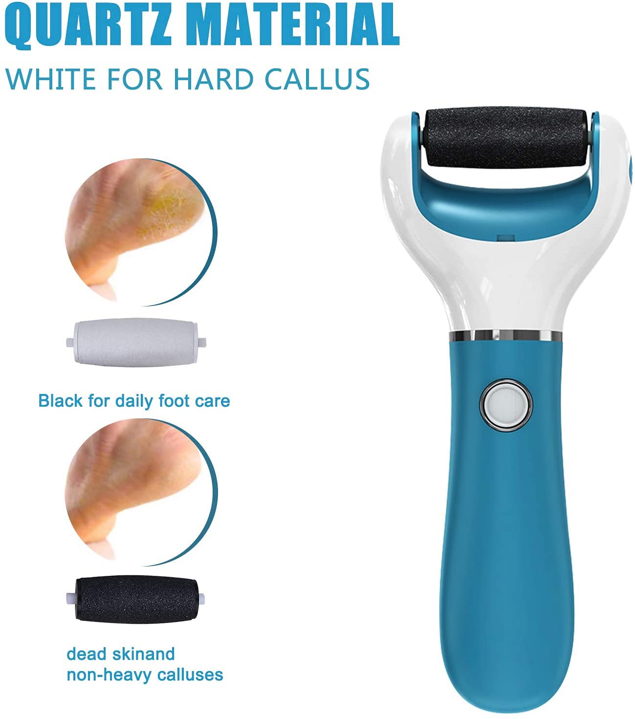 Electric Foot File Callus Remover Professional, 2-Speed Rechargeable Pedicure Tool for Remove Calluses, Dry, Hard, Dead, Cracked Skin, Includes 2 Coarses (Blue)
