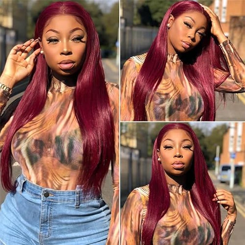 SUPERNOVA 99J Burgundy Lace Front Wigs Human Hair 4x4 HD Straight Wigs with Baby Hair 180% Density Red Wine Colored Wigs for Women 18 Inch