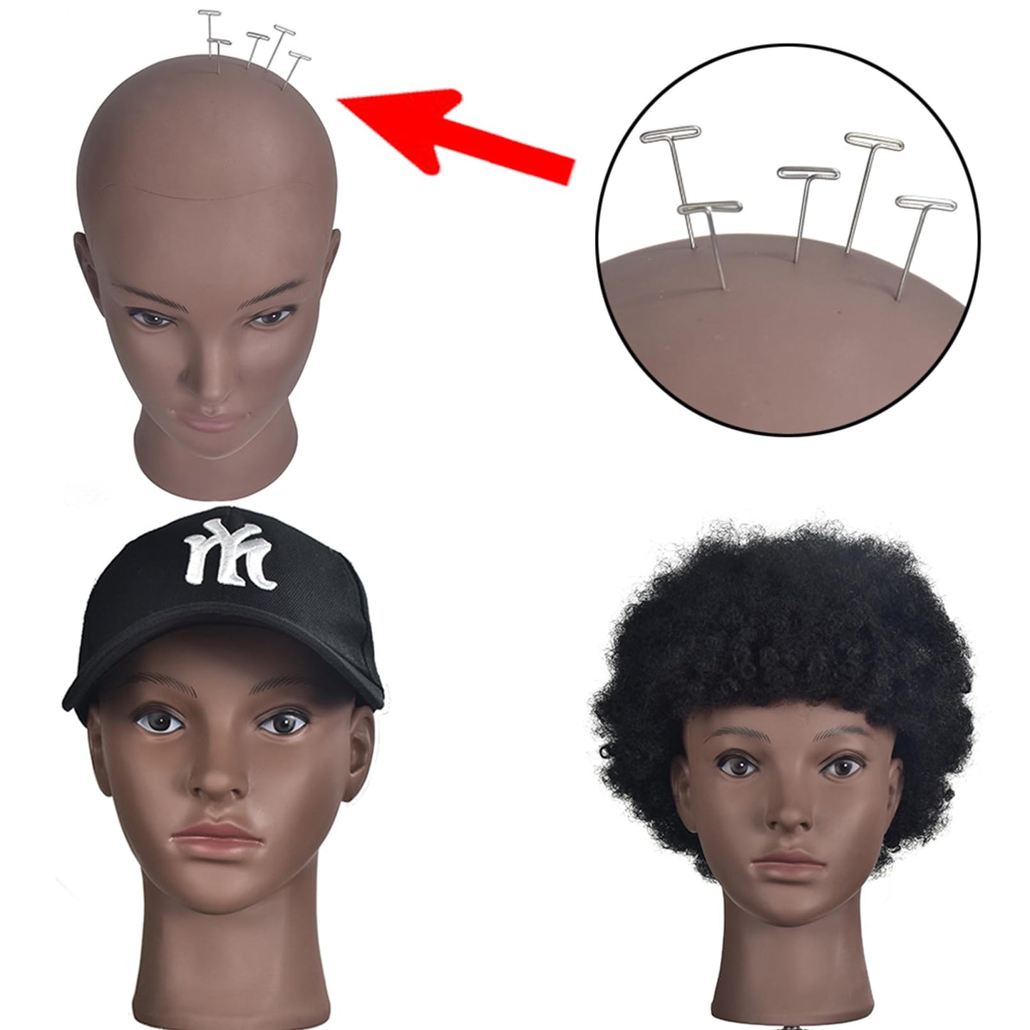 RUISIMEI Made of PVC Mannequin Head Bald Afro Female Cosmetology Manikin Head for Wigs Making Wig Display Hat Display Glasses Display Hairdressing Training Head Doll Head with Clamp