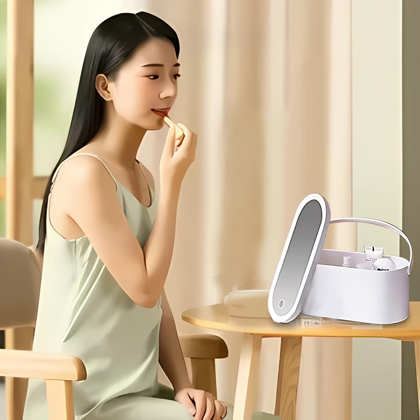 Yesinaly Travel Makeup Organizer Box with LED Mirror, White Portable Makeup Case Touch Switch Home Cosmetic Box