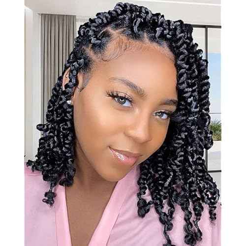 Short Passion Twist Hair 8 Inch, 8 Packs Pre-twisted Passion Twists Crochet Hair for Black Women Pre-looped Synthetic Crochet Braids(8 Packs,1B#)
