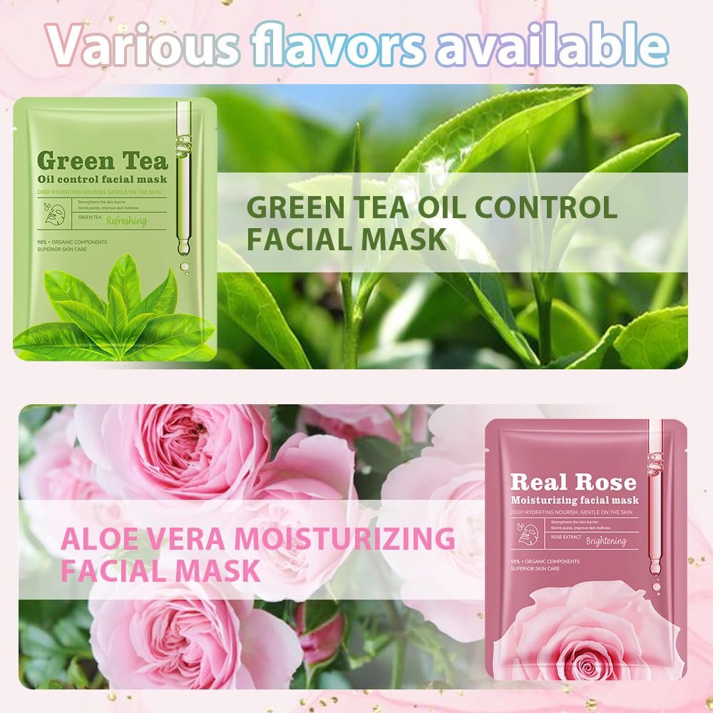 Hydrating Face Sheet Mask - Moisturizing Spa Treatment for Sensitive Skin | Pack of 12