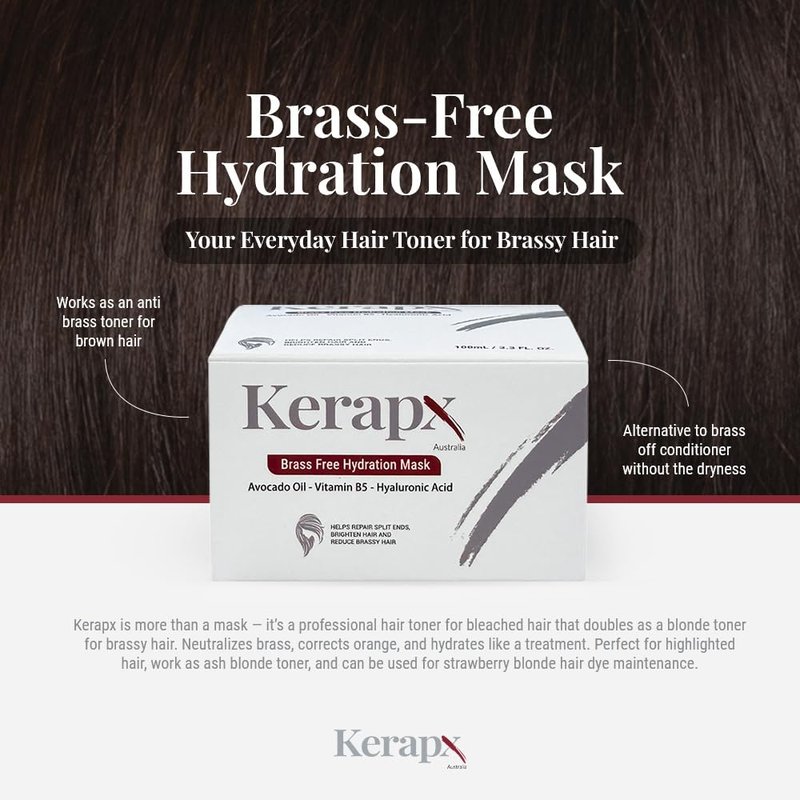 Kerapx Brass-Free Hydration Hair Mask – Deep Moisture & Repair Treatment for Dry, Damaged, Frizzy or Color-Treated Hair – Softness, Shine & Strengthening 4.76 fl oz