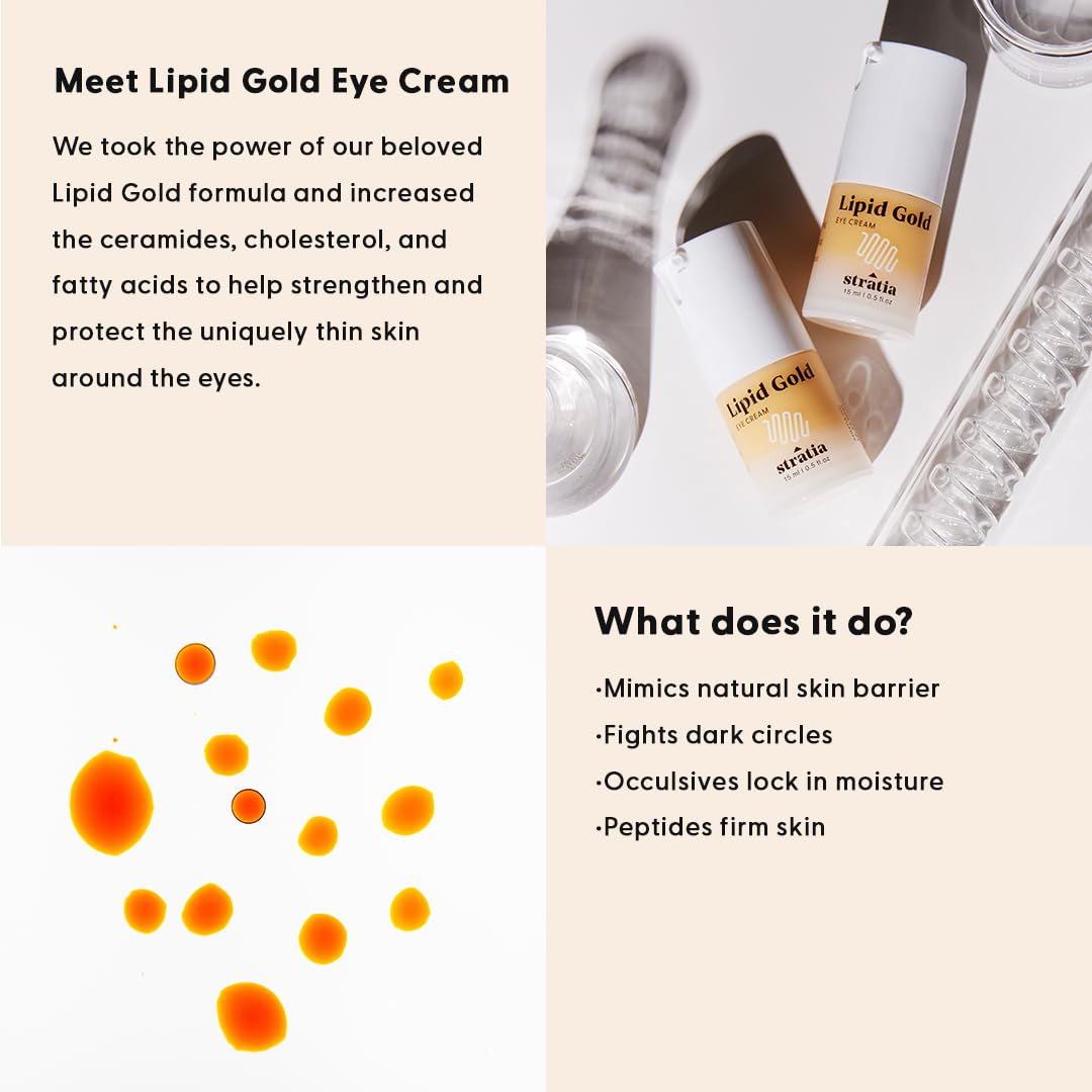 Stratia Lipid Gold Eye Cream Moisturizer and Anti-Aging Skincare for Dark Circles, Fine Lines, Wrinkles, and Under-Eye Brightening, 0.5 fl. oz