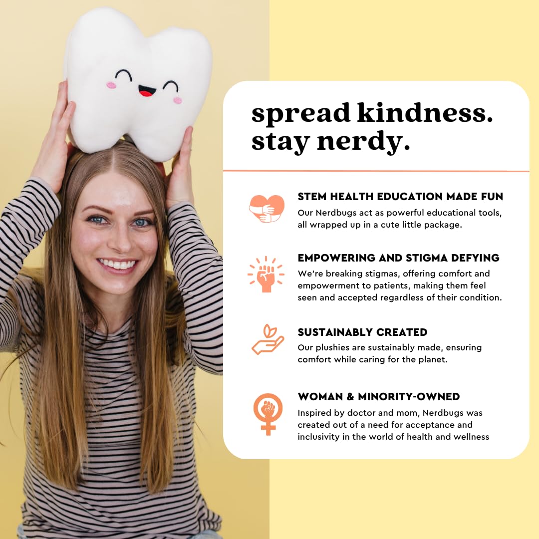 Nerdbugs Tooth Plush - The Molar The Merrier! - Dentist & Oral Surgeon Gift / Tooth Fair Pillow