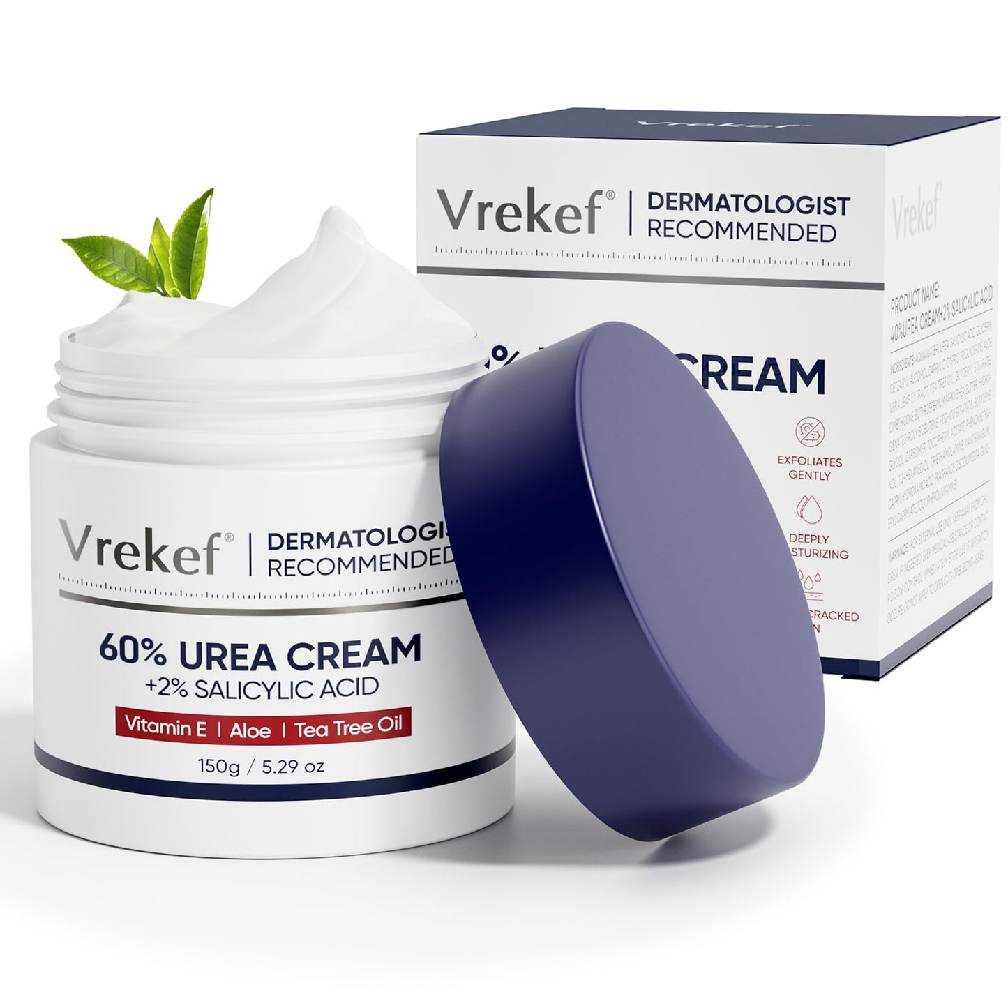VREKEF Urea Cream 60% with 2% Salicylic Acid, Urea Cream 60 Percent for Feet Maximum Strength, Foot Cream & Callus Remover for Dry Cracked Heels, Rough Thick Skin, Deep Hydration, 5.29 oz