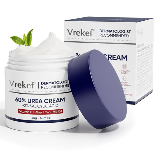 VREKEF Urea Cream 60% with 2% Salicylic Acid, Urea Cream 60 Percent for Feet Maximum Strength, Foot Cream & Callus Remover for Dry Cracked Heels, Rough Thick Skin, Deep Hydration, 5.29 oz