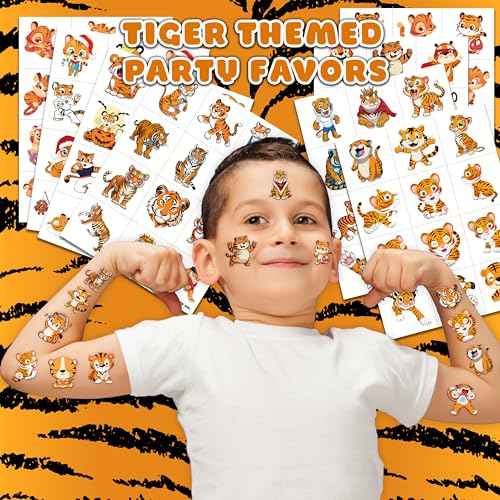 96PCS Tiger Temporary Tattoos Themed Wild Safari Jungle Zoo Animal Birthday Party Decorations Favors Supplies Cute Tattoo Stickers Gifts For Kids Boys Girls School Prizes Rewards Carnival Christmas