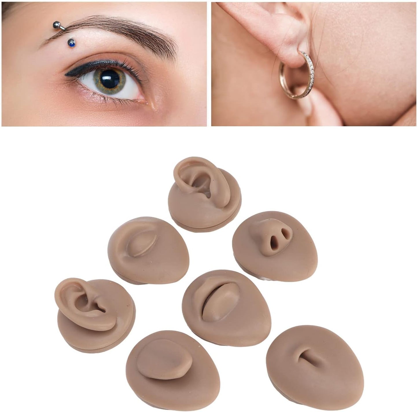 Soft Silicone Flexible Body Part Display Set - Tongue, Mouth, Navel & Ear Models for Piercing Practice | Dark Color