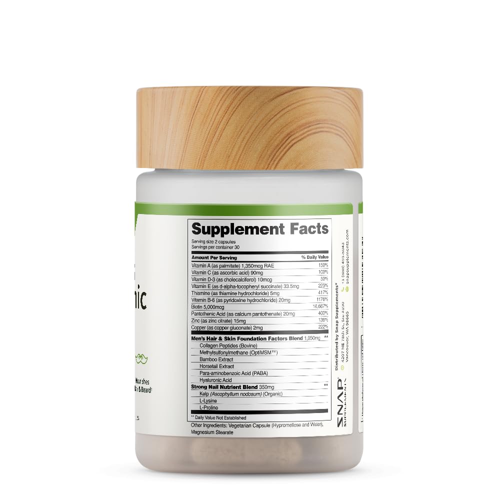 Hair Growth Supplement - Promotes Hair Regrowth, Stops Hair Loss & Boosts Beard Growth with Biotin, Kelp, Bamboo & More for Skin, Nails & Hair (60 Capsules)