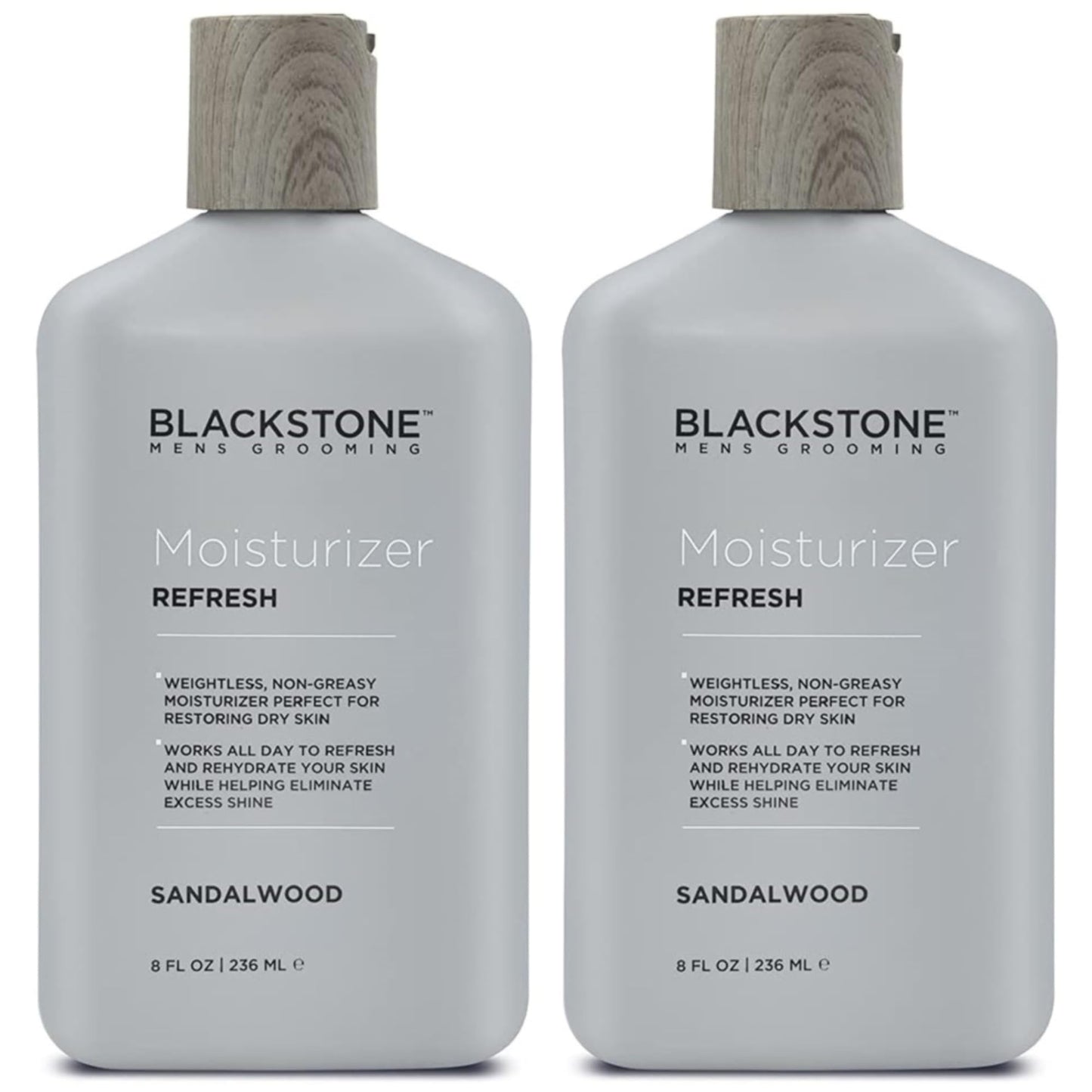 Blackstone Men's Grooming Refresh Facial Moisturizer with Vitamin E, Peppermint & Hyaluronic Acid - Lightweight & Non-Greasy | Restores Dry Skin, Paraben Free - Sandalwood (8 oz, 2 Pack)