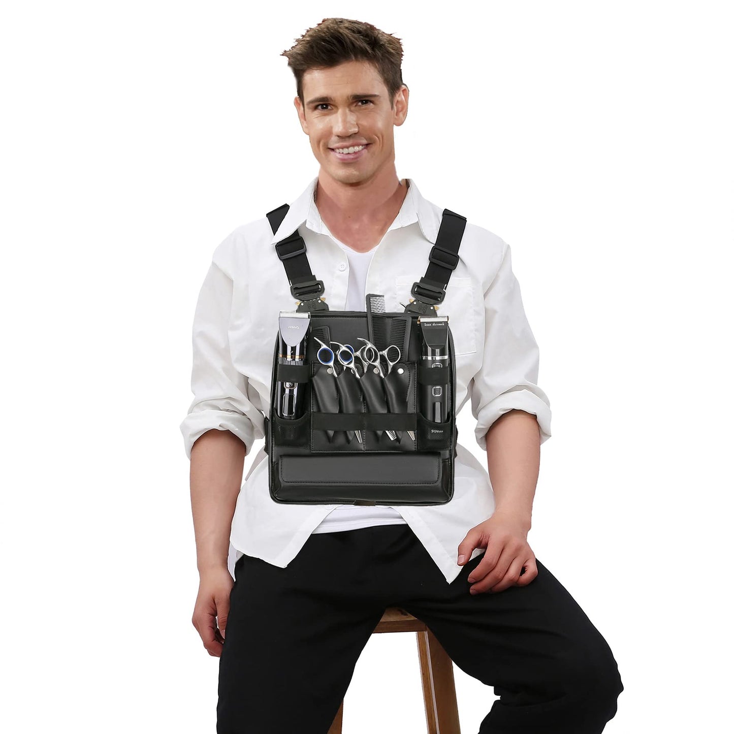 Muserise Leather Fashionable & Functional Chest Rig Bag for Barbers, Stylish Haircut Tools Storage Chest Bag for Barber (Cream)