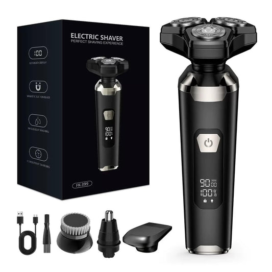 4-in-1 Electric Razor for Men, Magnetic Floating Heads, LED Display, IPX7 Waterproof, Travel Lock & Nose Trimmer - Complete Grooming Kit Gift Set