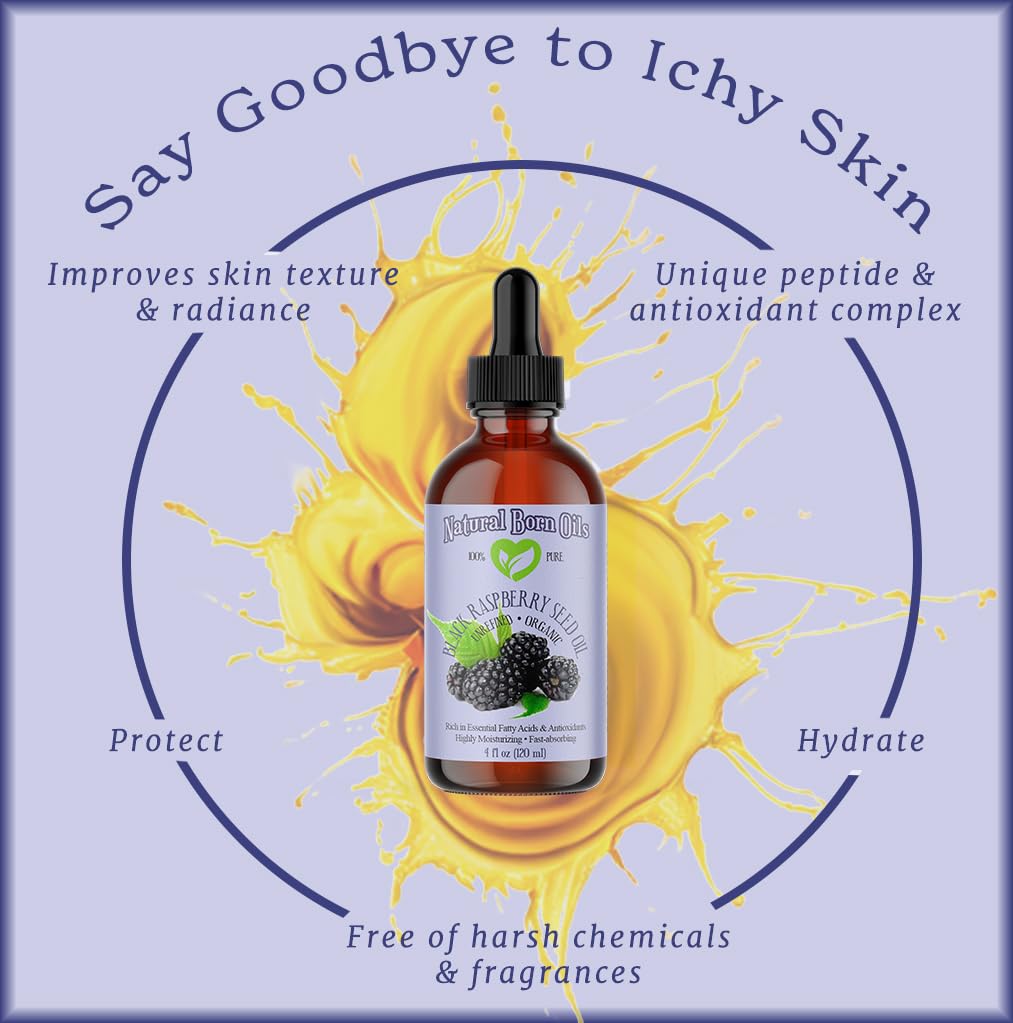 Natural Born Oils Black Raspberry Seed Oil, 16oz, Organic, Cold-Pressed, High in Ellagic Acid, Skin Moisturizer, Hair Health