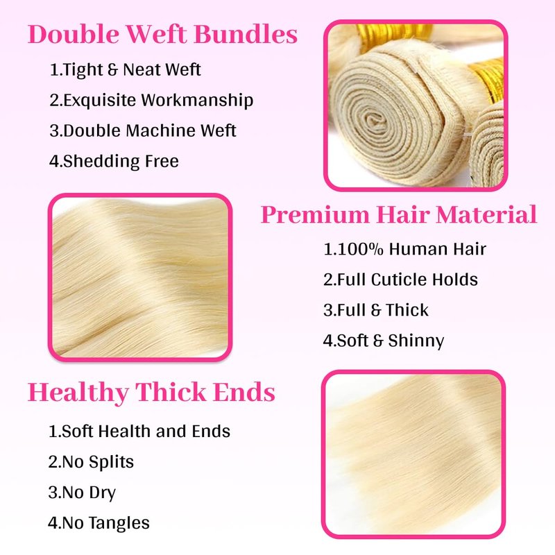 613 Bundles Human Hair 16 Inch 14A Grade Brazilian Virgin Human Hair 100g Bundles 1 Bundle Blonde Weave bundles