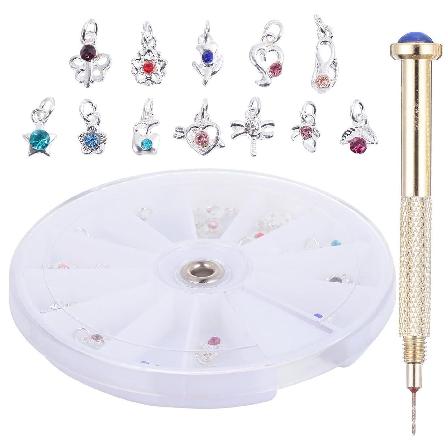 FRCOLOR 48 Pcs Dangle Nail Piercing Charms Set - Nail Piercing Tool & Alloy Jewelry for Art | Home & Salon Use