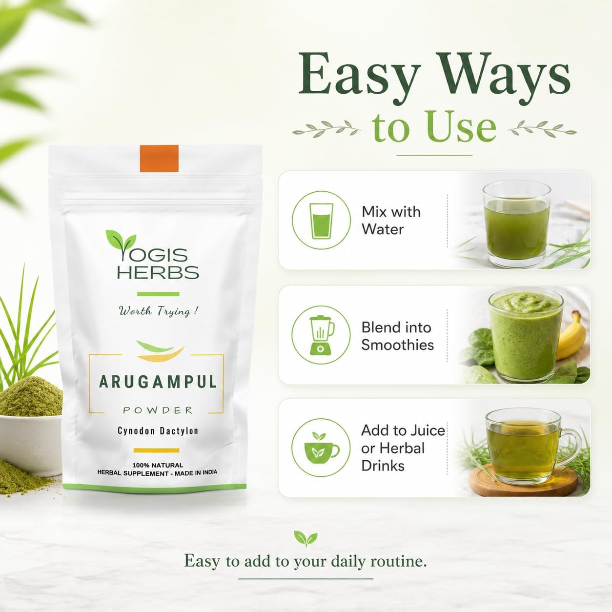 Arugampul Powder - Bermuda Grass Herbal Supplement for Daily Wellness | Hand-Cleaned, Stone-Ground, FSSAI-Certified