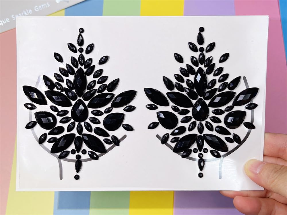 Topz Black Body Gems Sticker Halloween Makeup Collection Rhinestone Sticker Temporary Tattoo Nipple covers diamond pasties body jewels face gems for festival