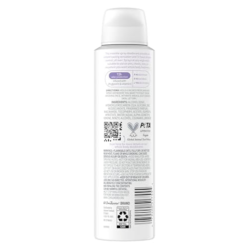 Dove Whole Body Deo Aluminum Free Invisible Spray Deodorant Coconut & Vanilla for 72h Odor Control 4 oz