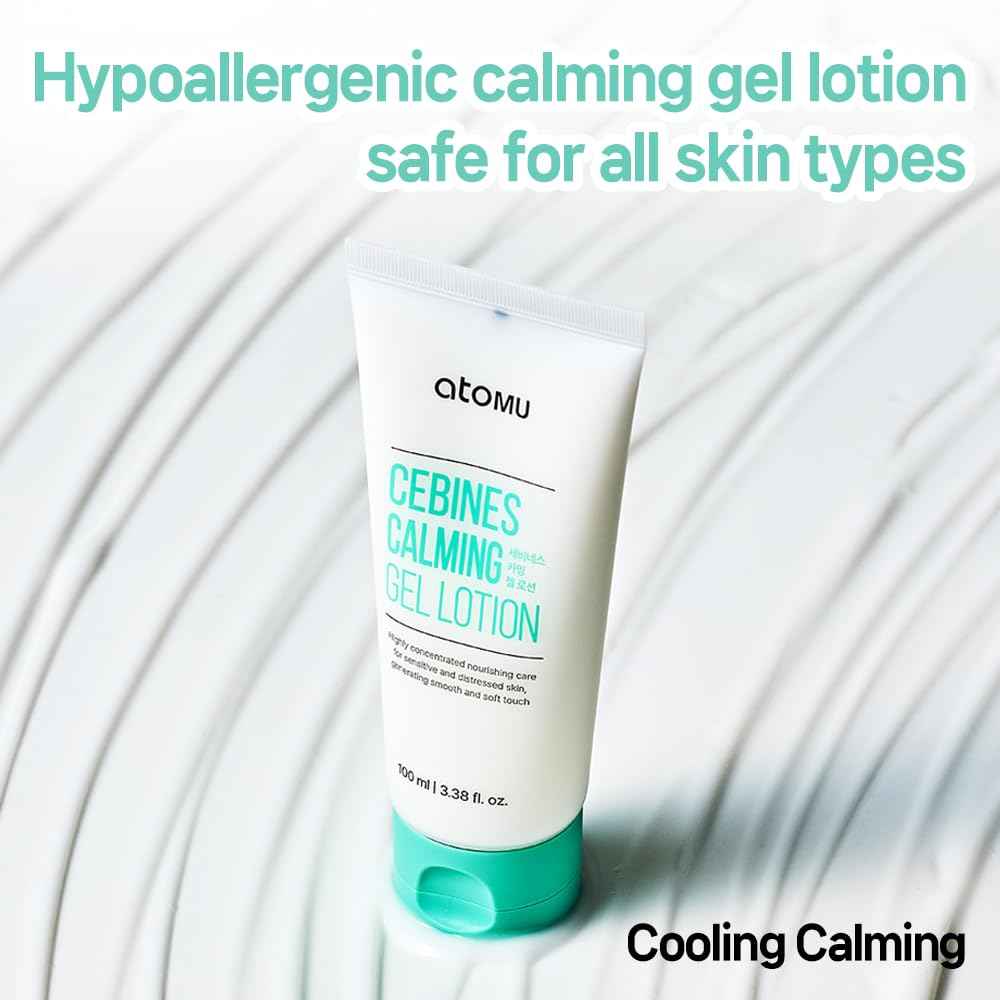 Atomu Cebines Calming Gel Lotion, Nourishing Cooling Facial Lotion for Sensitive and Distressed Skin, Hypoallergenic Soothing Redness Cream, All Skin Types, Korean Skincare (3.38 fl.oz.)
