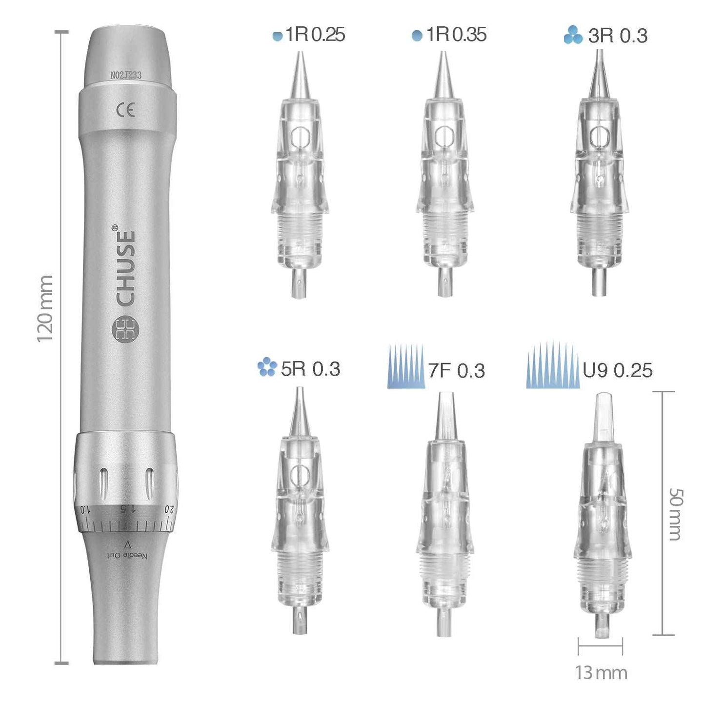 CHUSE C22 Prevents Ink Spitback Safety Tattoo Pro Cartridges Needles Permanent Makeup Needles Box of 10Pcs (7F 0.3)
