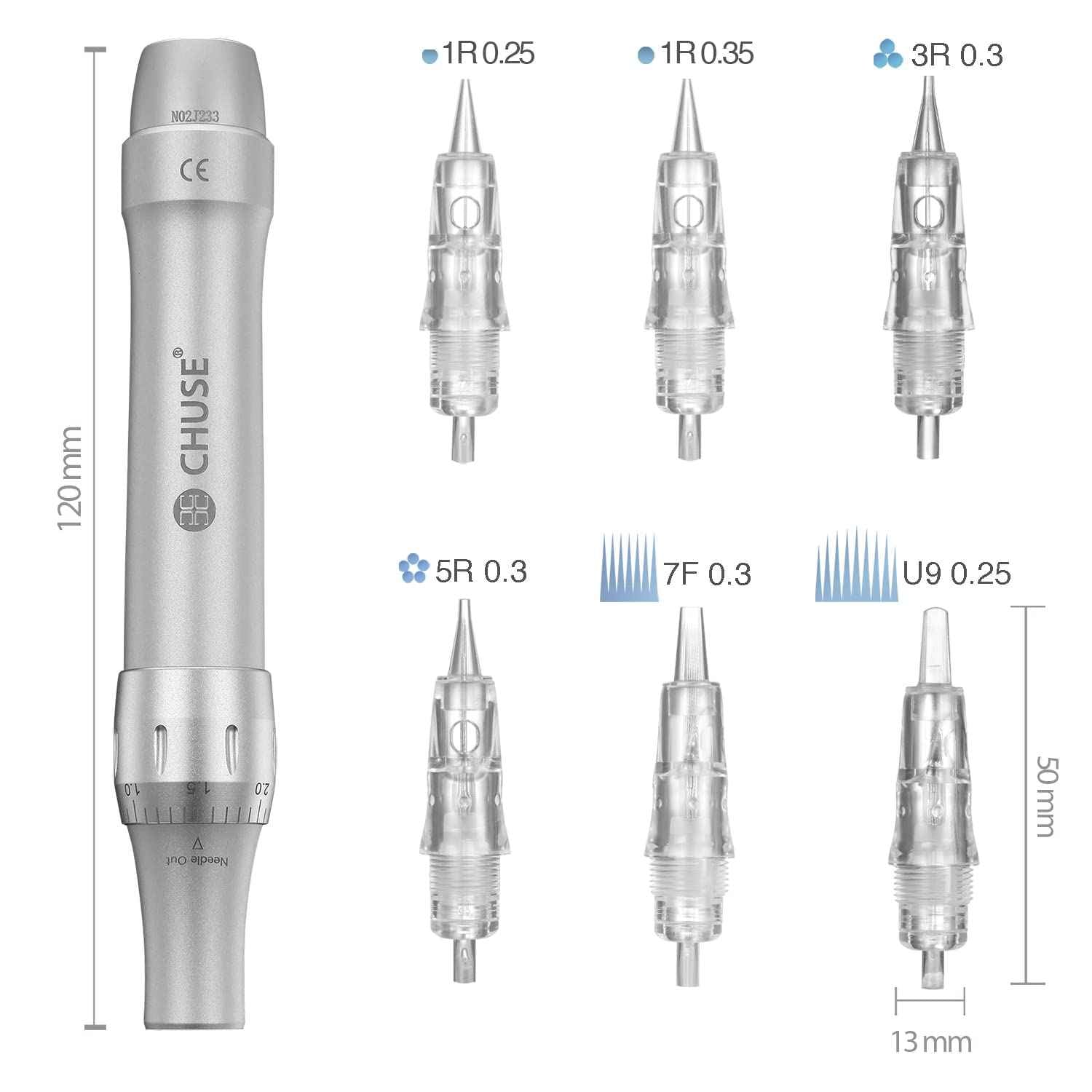 CHUSE C22 Prevents Ink Spitback Safety Tattoo Pro Cartridges Needles Permanent Makeup Needles Box of 10Pcs (7F 0.3)