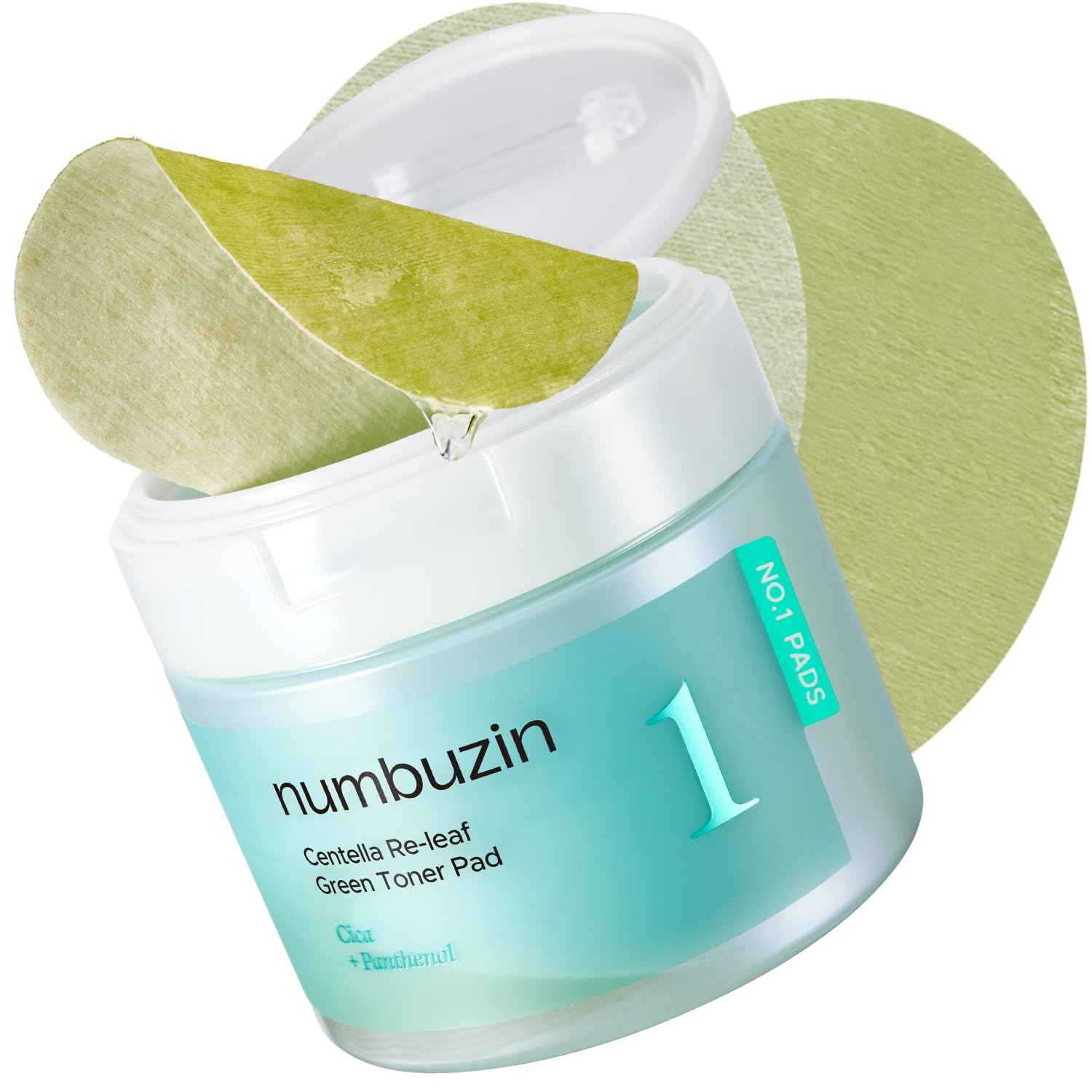 numbuzin No.1 Toner Pads | Centella Re-Leaf Green Toner Pad | Double-Sided | Centella Asiatica, Heartleaf, Licorice Root | Calming, Hydrating, Exfoliating | 70 Pads/6.42 fl. oz.
