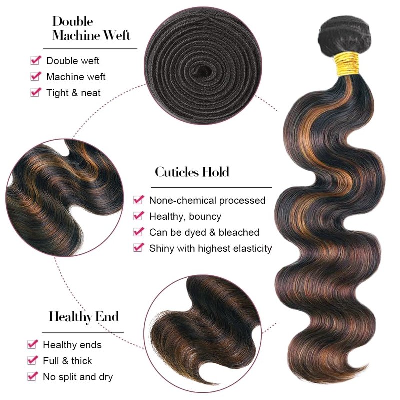 Ombre Brown Body Wave Hair Extensions - Two Tone Black & Brown | 14 Inch, 100G Bundle