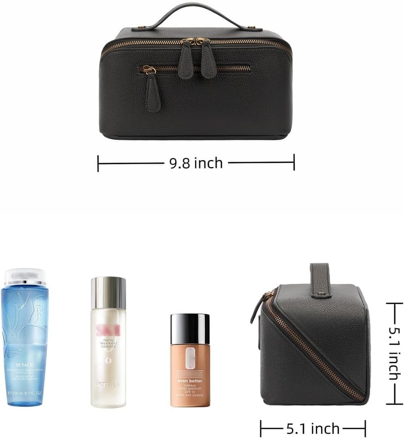 Travel Makeup Bag - Large Capacity Waterproof Cosmetic Organizer | Open Flat Design, Black, 3L