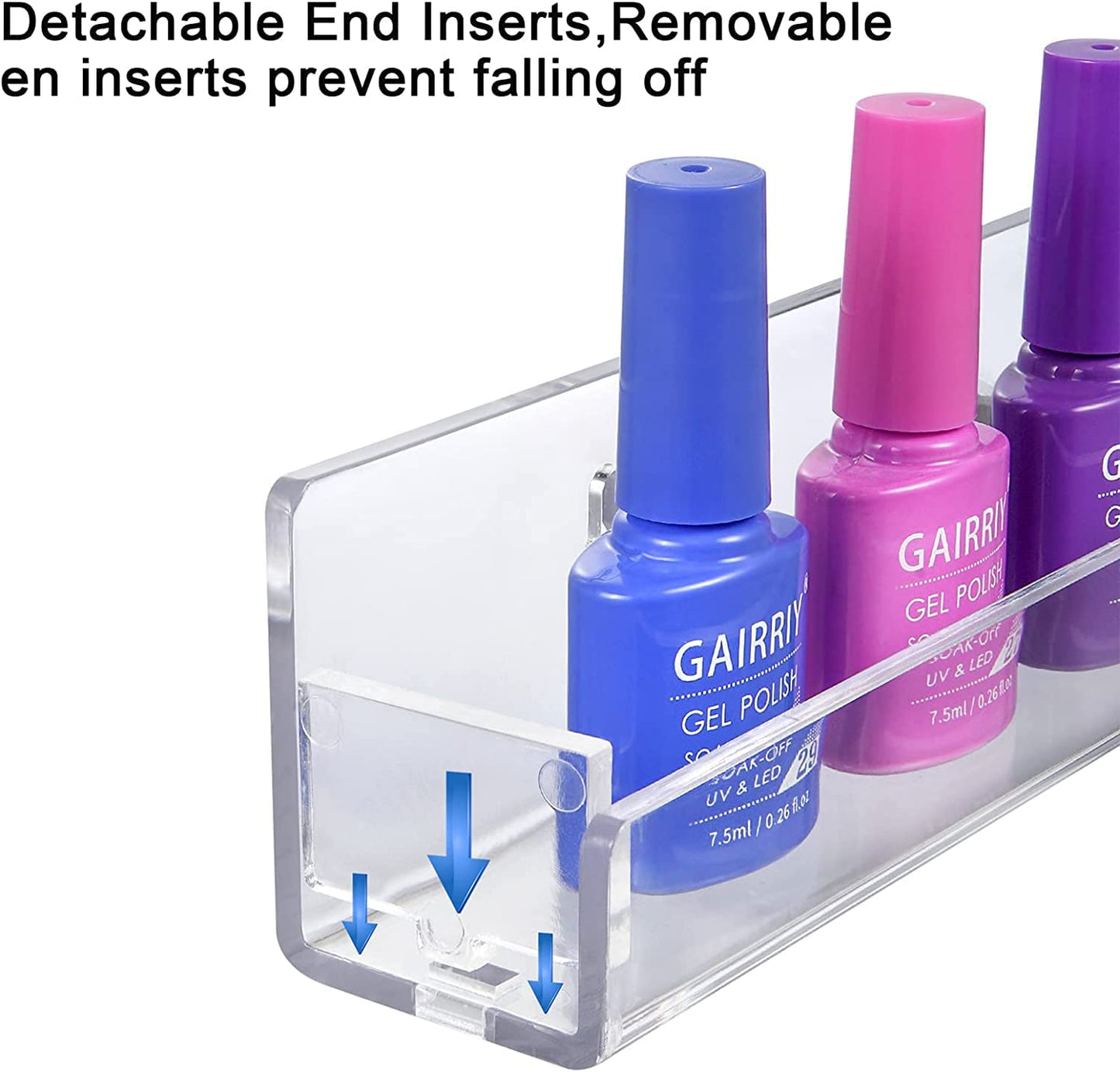 trophable 24in Nail Polish Rack Wall Mounted Shelf with Removable Anti-Slip End Inserts, 6 Pack Clear Acrylic Nail Polish Organizer Wall Rack Display 150 Bottles