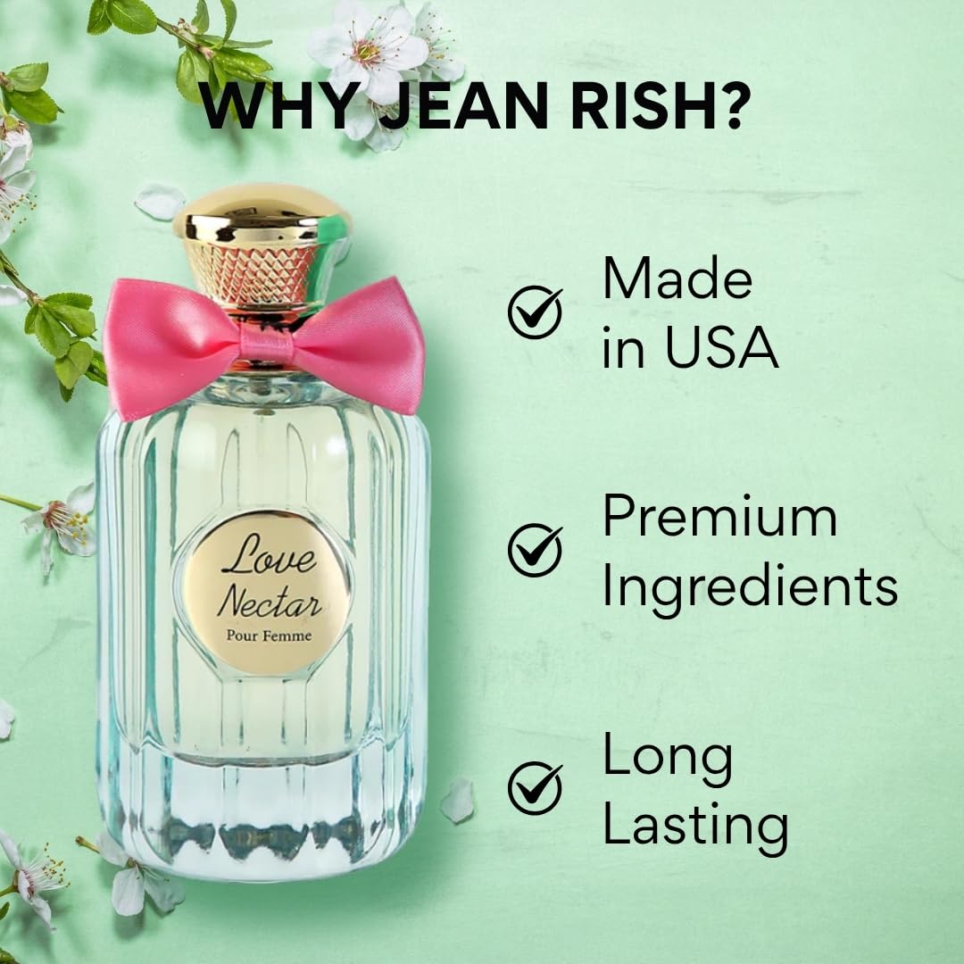 Jean Rish Love Nectar Perfume for Women Eau De Parfum, Long-Lasting Luxury Fragrance, Made In USA - Jasmine, Vanilla, Patchouli, Musk Scent - 100ml / 3.4 oz