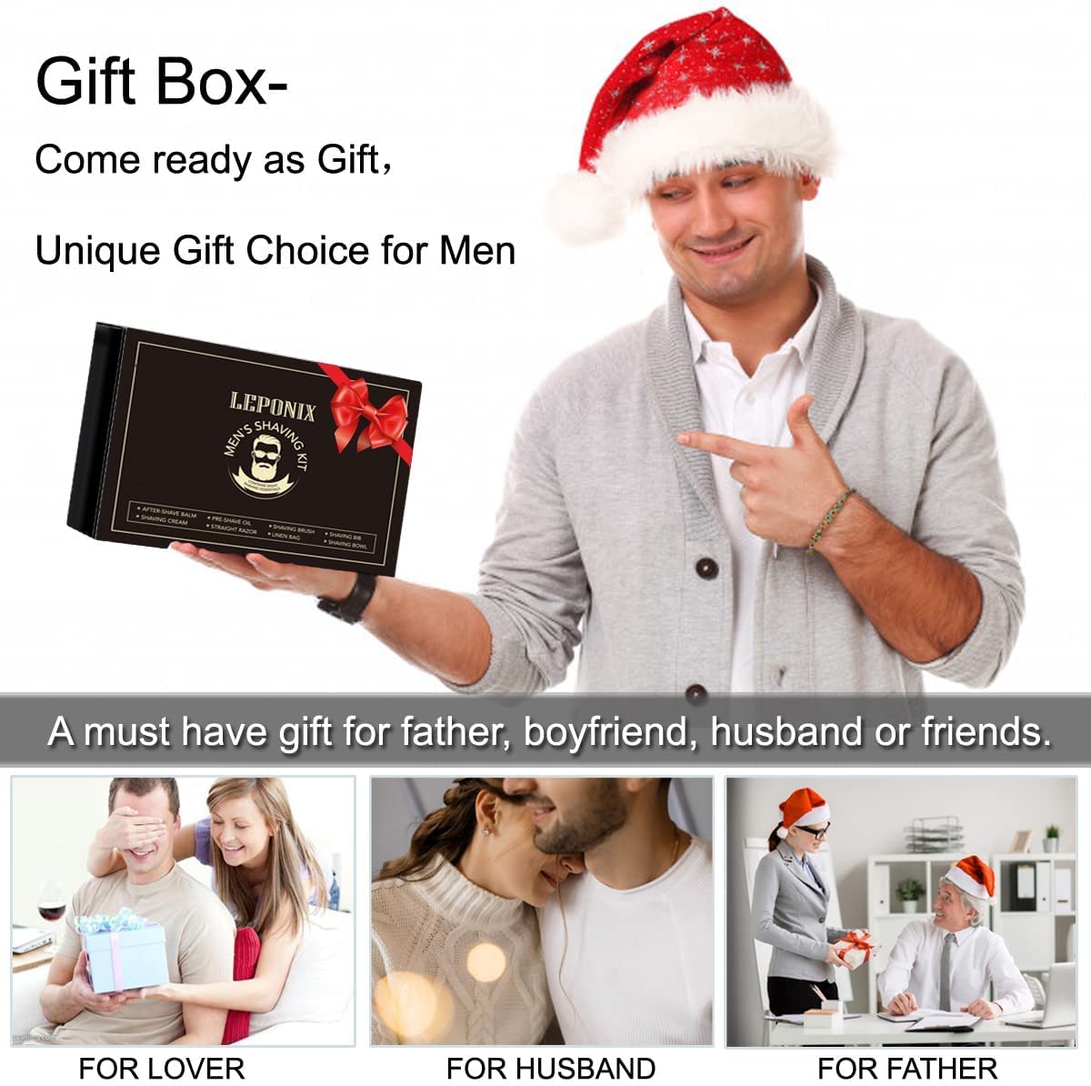 Mens Shaving Kit, Include Straight Razor, Sandalwood Shaving Soap & Cream, After Shave Balm, Pre-Shave Oil, Brush & Bowl – Christmas Gifts for Men Him Secret Santa Gift Set Stocking Stuffers