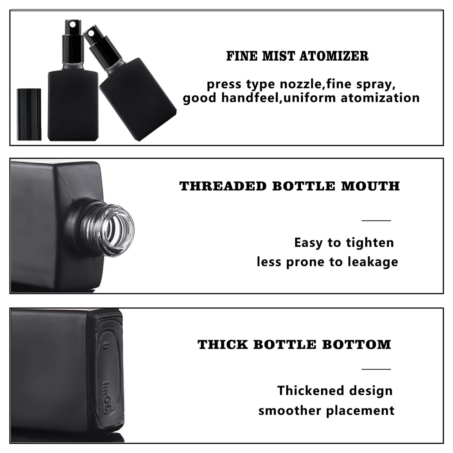 BEGIKET 12 Pack 1 oz Black Square Glass Perfume Spray Bottle, 30ml /1 oz Fine Mist Atomizer Spray Bottles Refillable, for Perfume, Essential Oil and Liqui (Black)